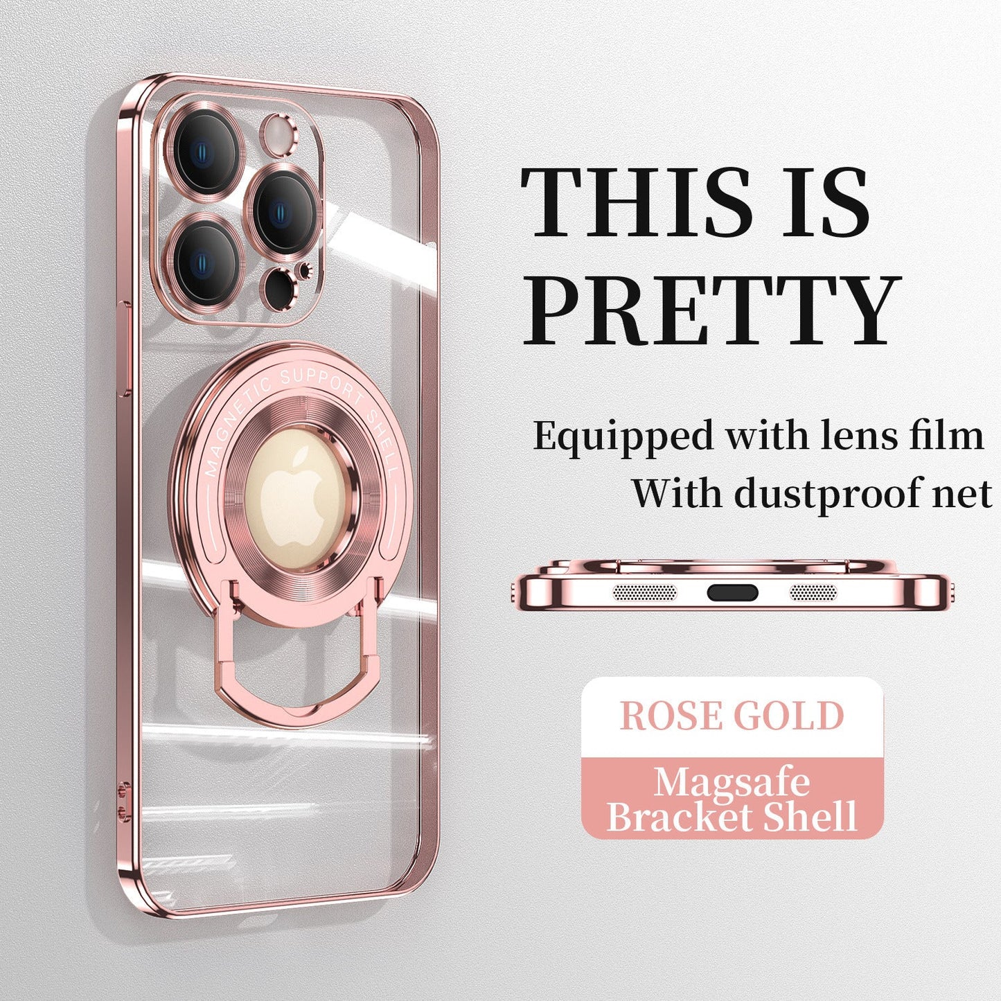 Magnetic Suction Bracket Electroplated Clear Protective Phone Case