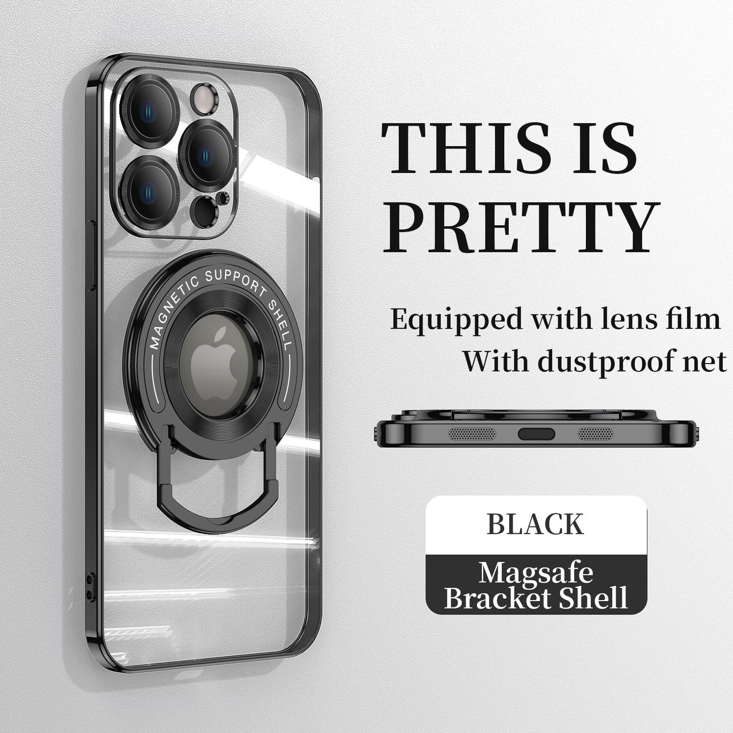Magnetic Suction Bracket Electroplated Clear Protective Phone Case