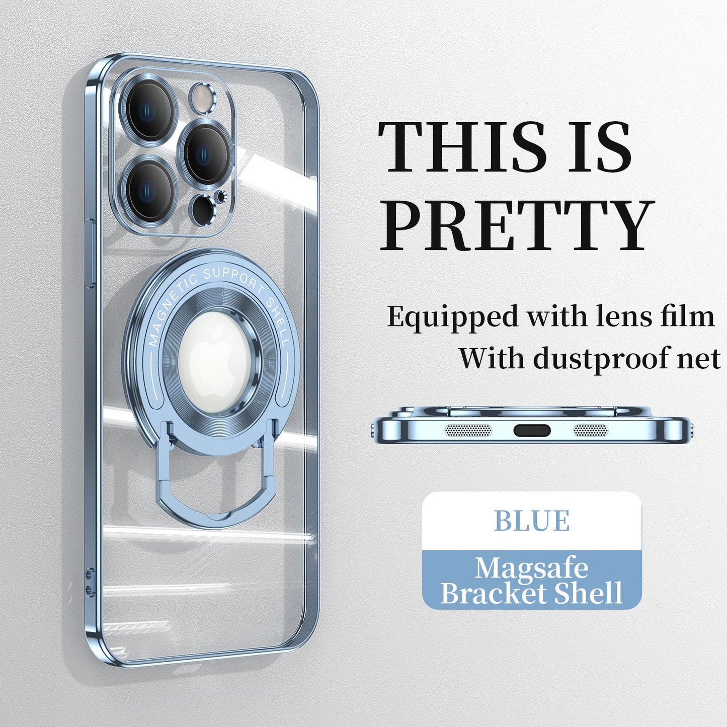 Magnetic Suction Bracket Electroplated Clear Protective Phone Case