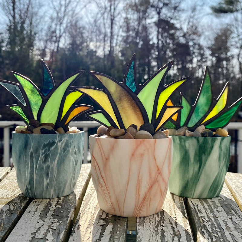 Stained Agave Plant Flower Pot Ornament