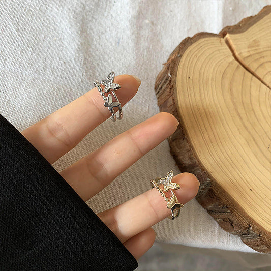 French Light Luxury Butterfly Micro Inlay Ring