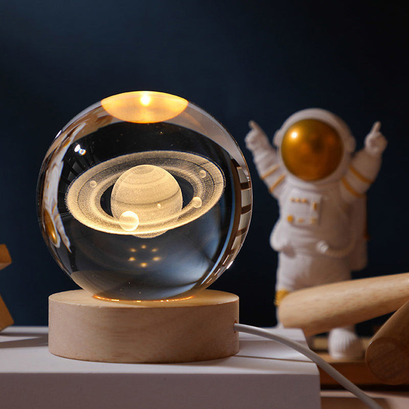 3D USB Projector Night Light with Wood Base