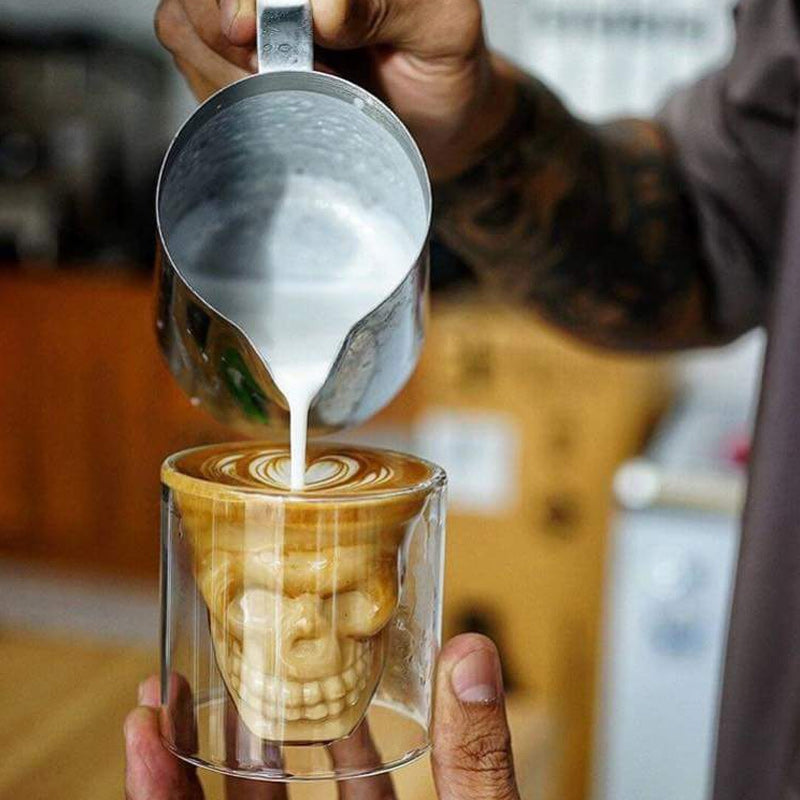 Double Walled Skull Glass Mug For Hot & Cold Drinks