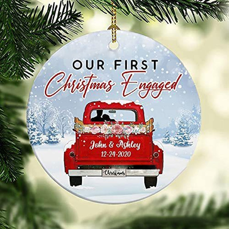 Couple Red Truck From First Kiss Heart Ornament