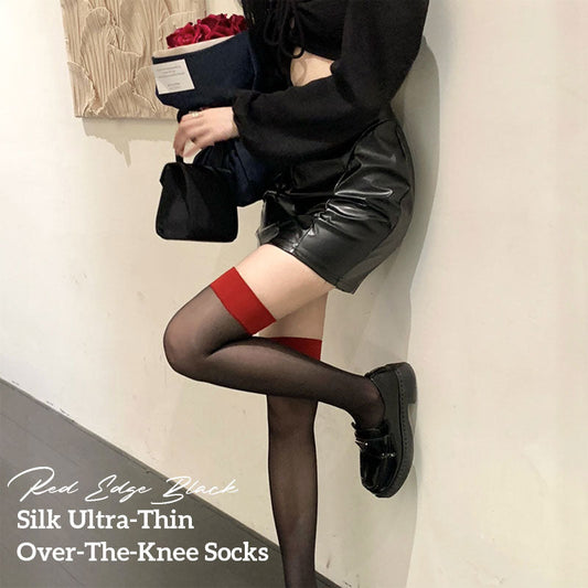 Red Edge Black Silk Ultra-Thin Over-The-Knee Socks