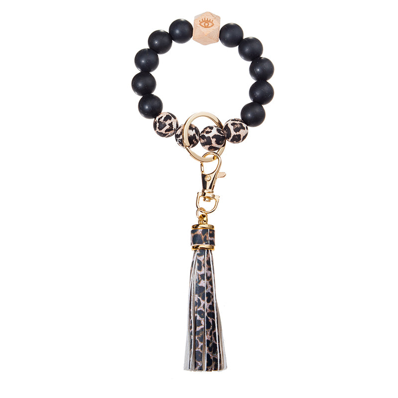 Leopard Print Silicone Bead Bracelet Keychain
