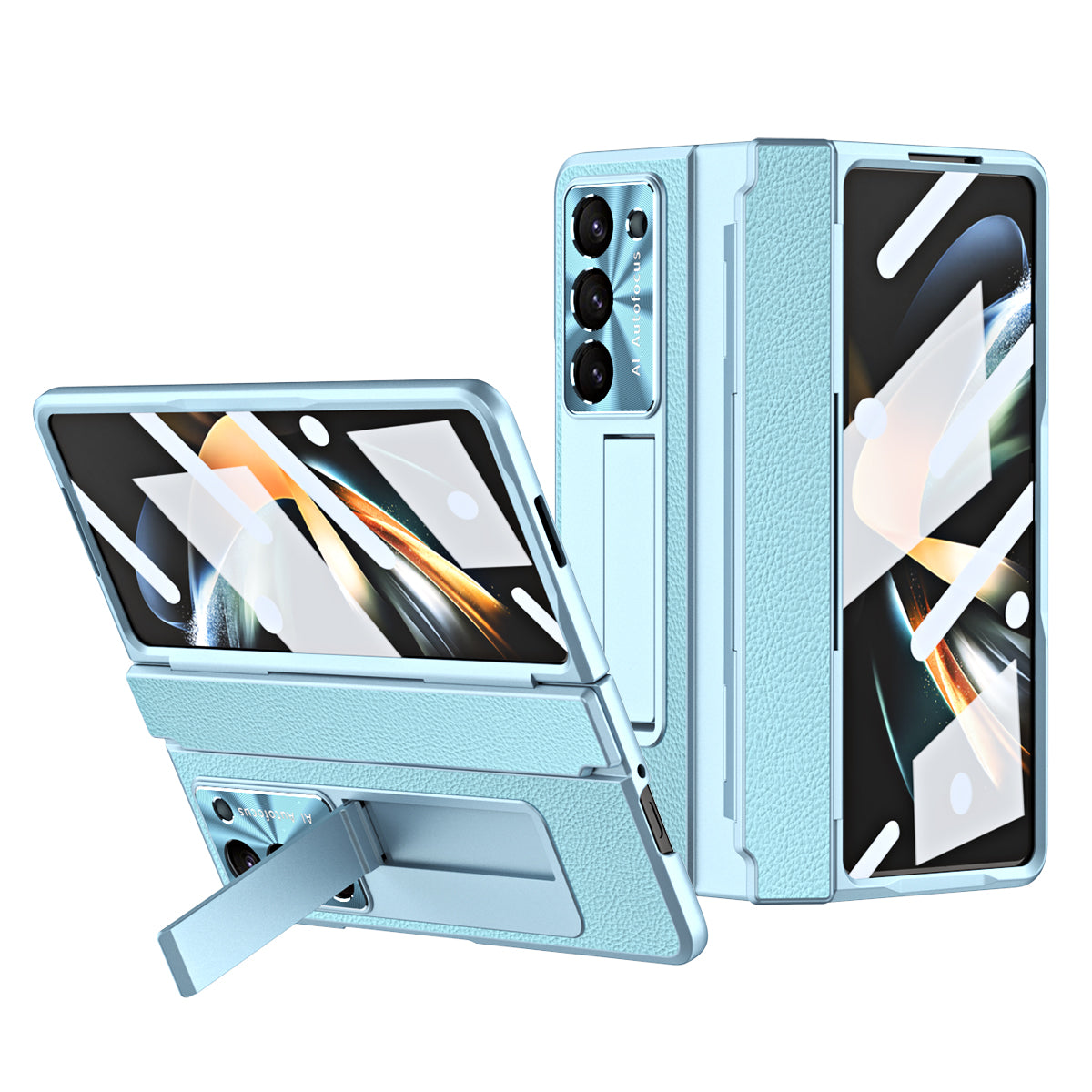 Luxury Leather Magnetic Bracket Shell Electroplated Phone Case For Samsung Galaxy Z Fold3/4/5 With Back Screen Glass