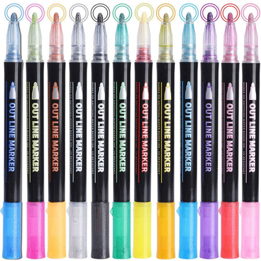 12 Colors Double Line Outline Pens