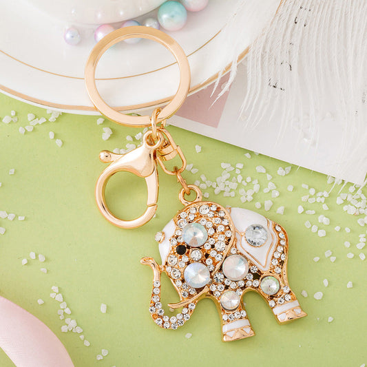 Alloy Diamond Elephant Pendant Keychain