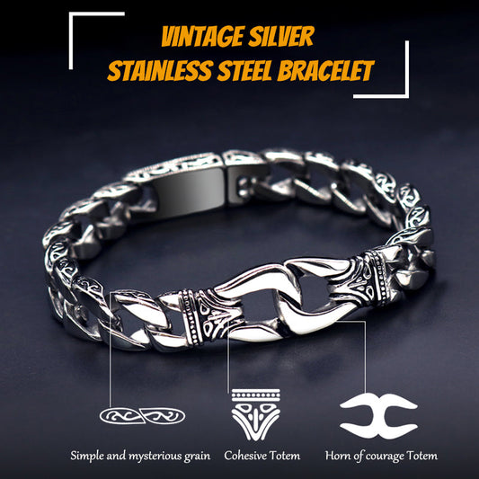 Antique Silver Tone Stainless Steel Bracelet