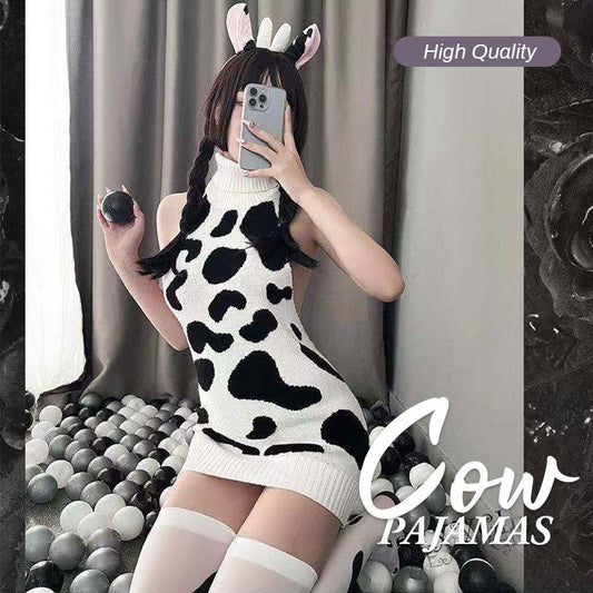 Cow Turtleneck Backless Sweater Sexy Private Pajamas