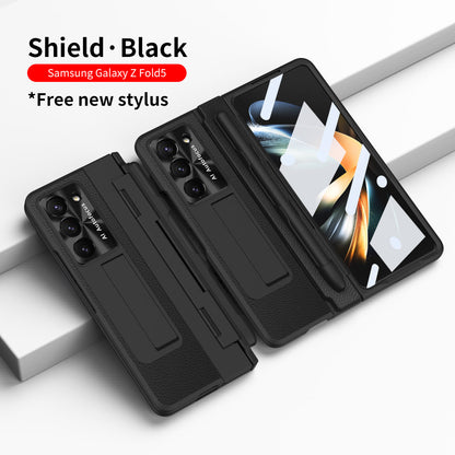 Luxury Leather Magnetic Bracket Shell Electroplated Phone Case For Samsung Galaxy Z Fold3/4/5 With Back Screen Glass