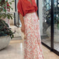 Crop Top Blouse and Wide Leg Printed Pants 2 Pieces Set