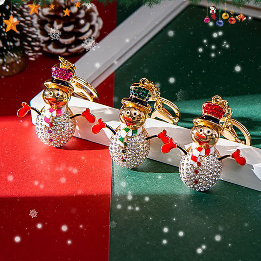 Christmas Snowman Rhinestone Keyring Pendant