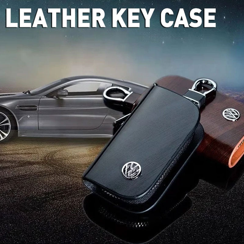带车标需改图( Buy One Get One Free） Car Logo Leather Wooden Texture Car Key Case