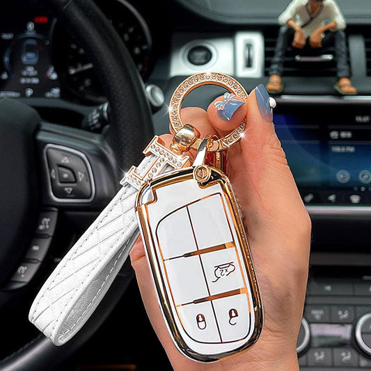 Fiat Car Key Case Rhinestones Keychain