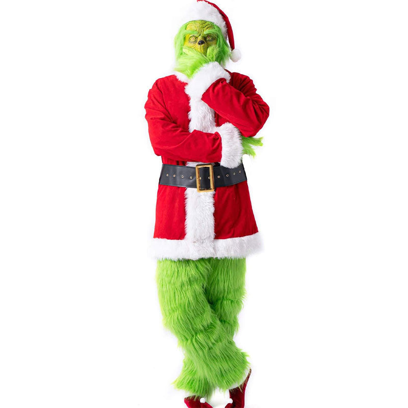 Adult Santa Grinch Costume Outfit, Faux Fur