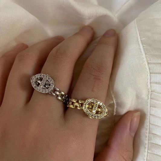 Openwork Diamond Adjustable Ring