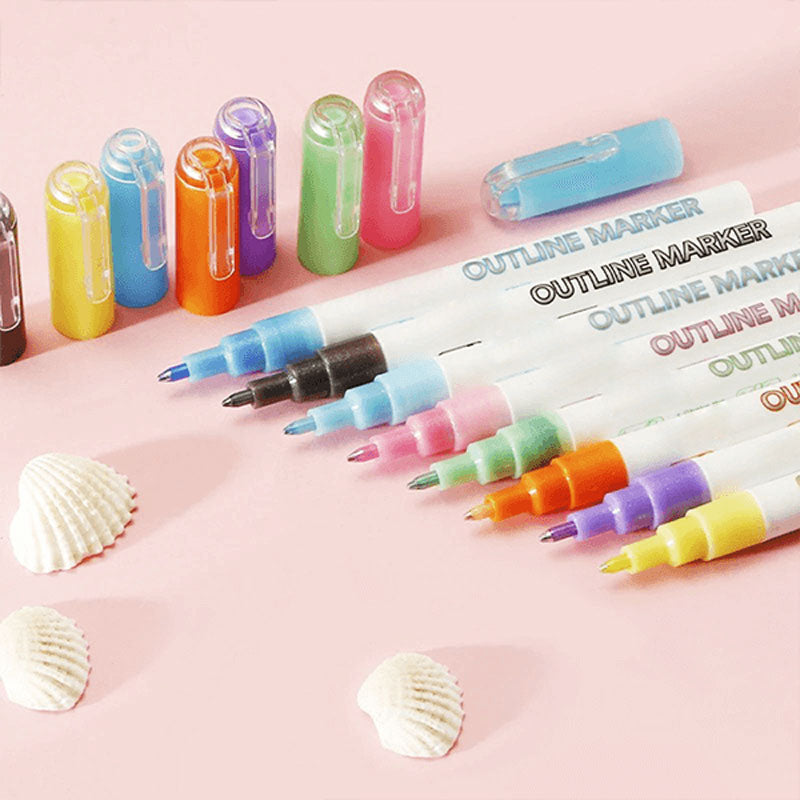 Gift Card Writing & Drawing Double Line Outline Pen---- 8 Colors