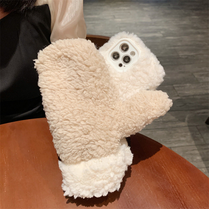 Winter Cute Gloves Fluffy Warm Phone Case