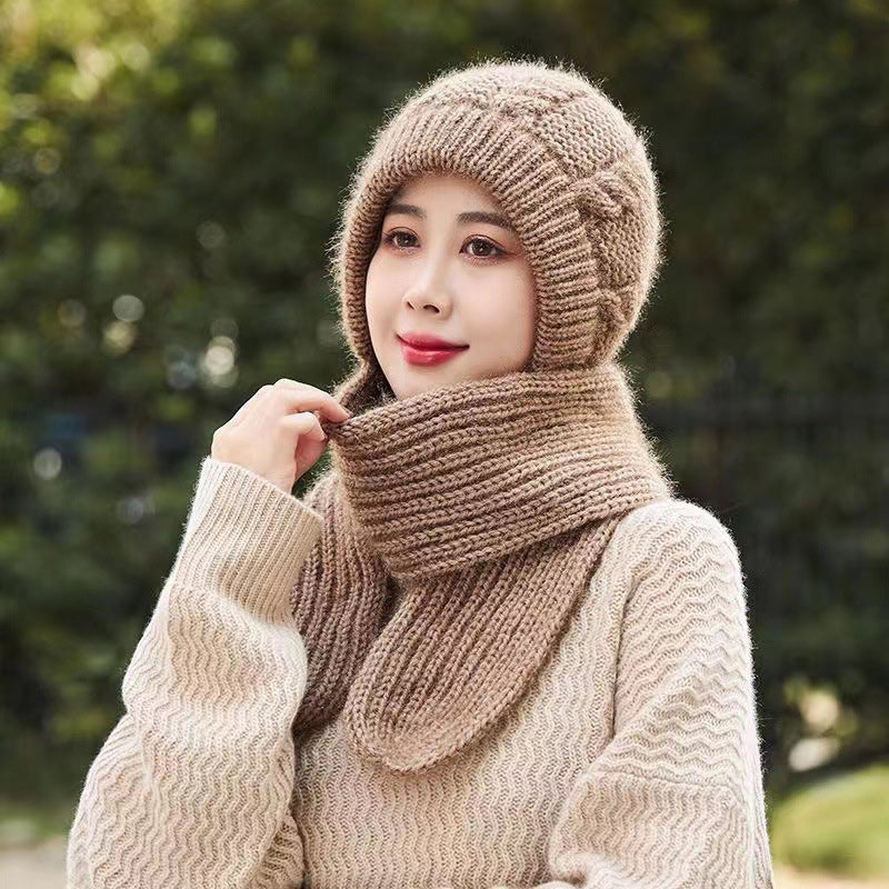 Damen Verdickter Warmer Einteiliger Hutschal/Women's thickened warm one-piece hooded scarf