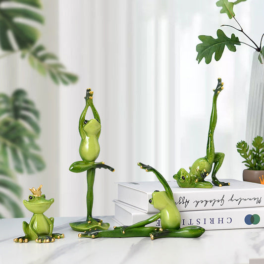 Set of 4 Creative Resin Yoga Frogs Figurine Decor