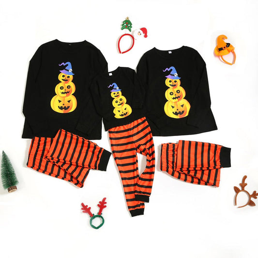 Halloween Pumpkin Top and Stripe Pants Family Matching Pajamas Sets