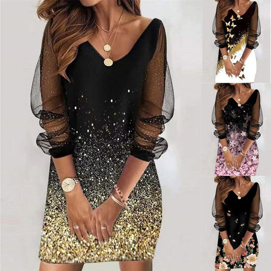 Sequin Sheer Mesh Ladies Dress