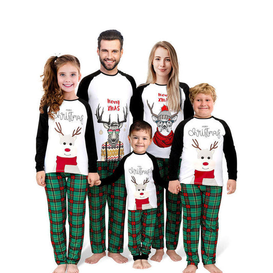 Reindeer Color-block Plaid Letter Family Matching Christmas Pajamas