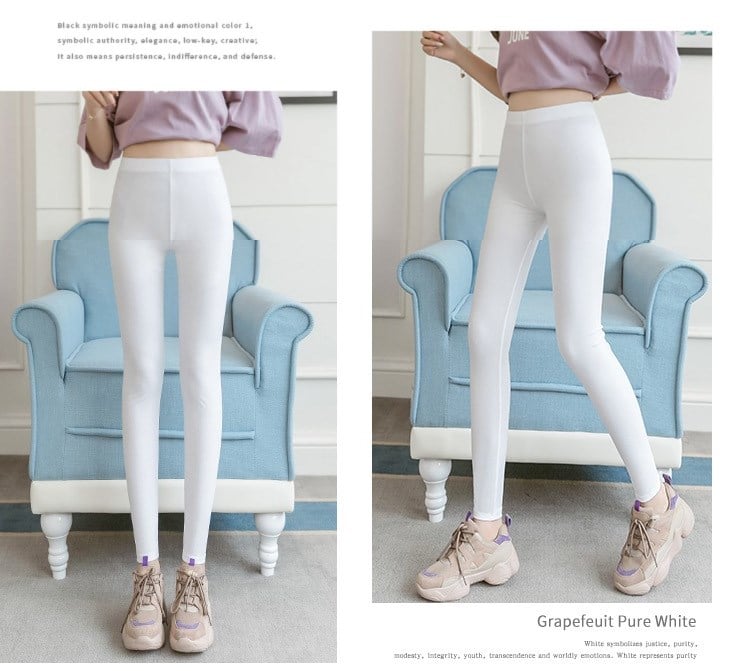 Ice Silk Stretch Skinny High-Waisted Nine-Point Leggings