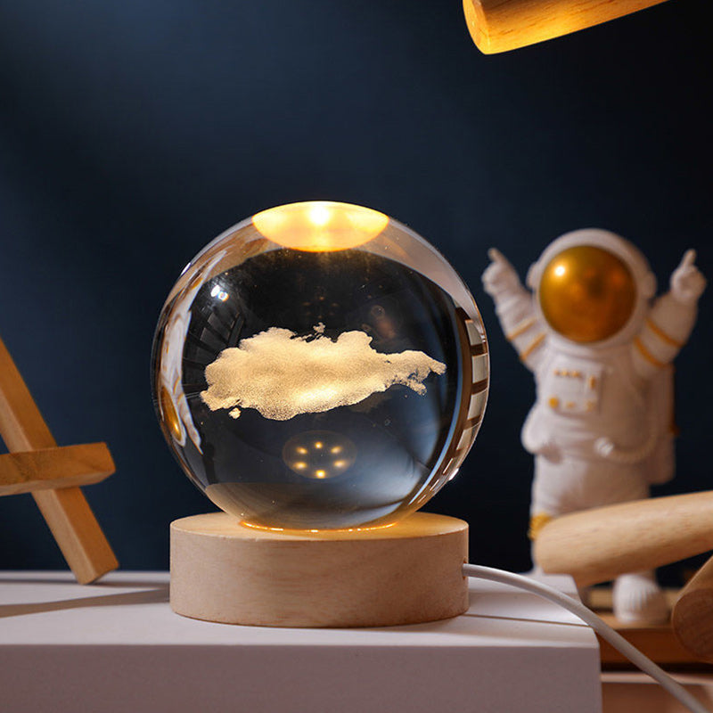 3D USB Projector Night Light with Wood Base