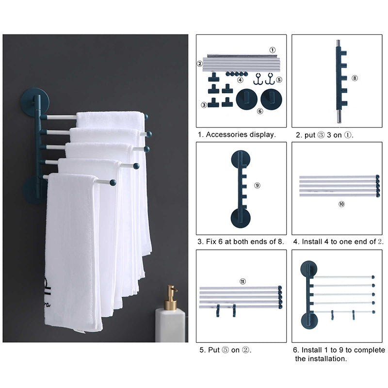 Wall Mounted Rotating Towel Rack No-Punching
