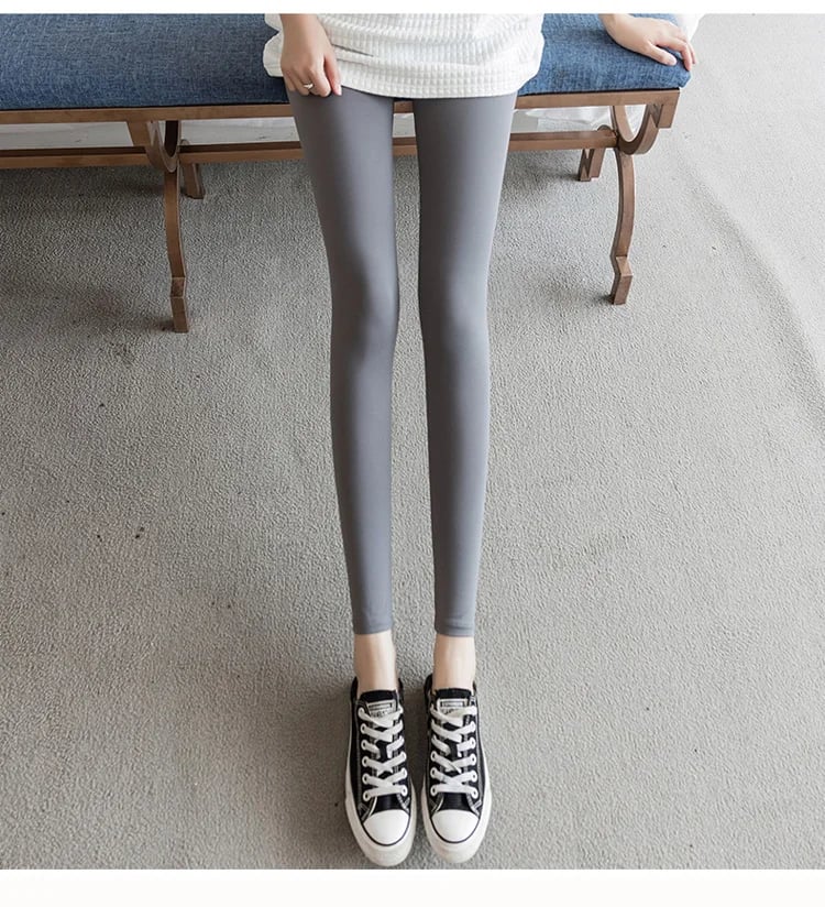 Ice Silk Stretch Skinny High-Waisted Nine-Point Leggings