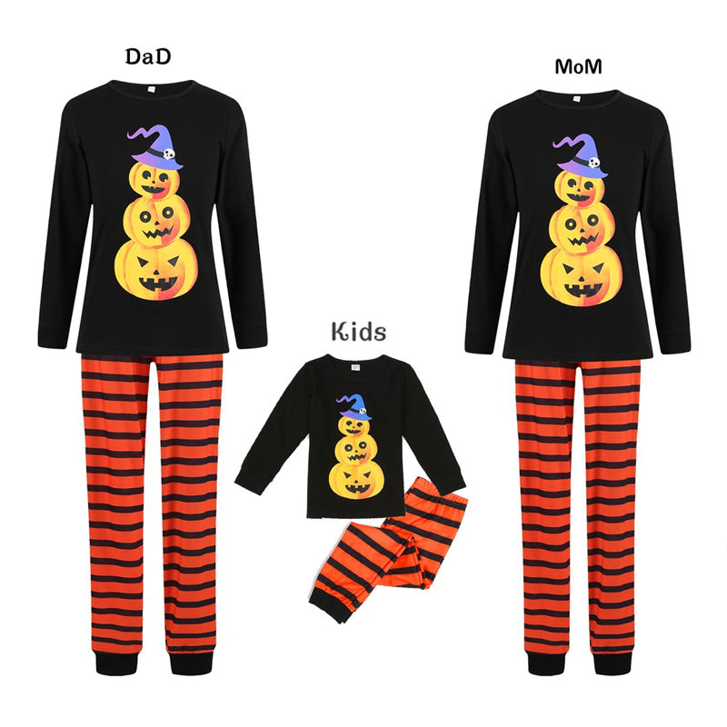 Halloween Pumpkin Top and Stripe Pants Family Matching Pajamas Sets