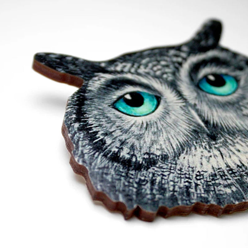 Great Eagle Owl Wooden Brooch