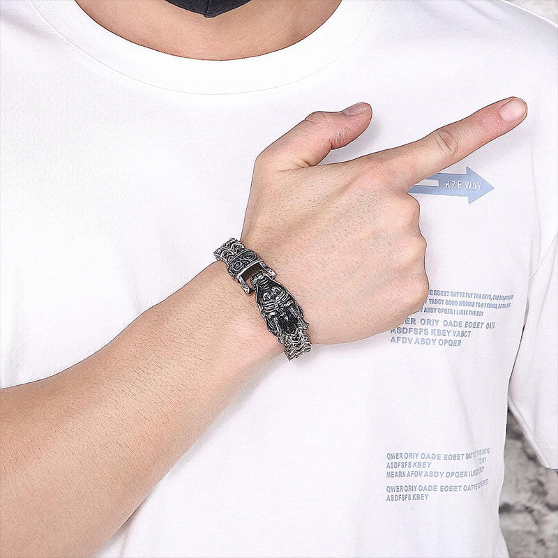 Titanium Steel Wolf Head Cast Men's Bracelet