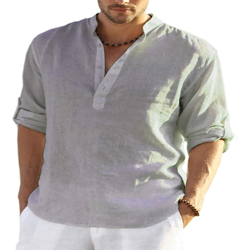 2022 Men's Cotton Linen Henley Shirt Long Sleeve Hippie Casual Beach T Shirts