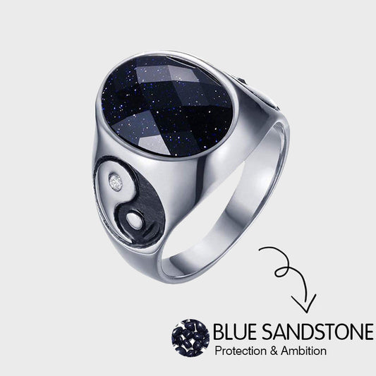 Yin Yang Signet Ring with Natural Oval Stone