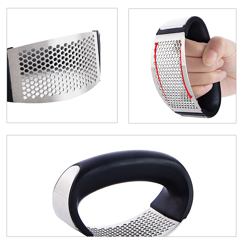 Garlic Press Rocker, Stainless Steel Garlic Mincer Crusher Chopper Peeler with Ergonomic Handle