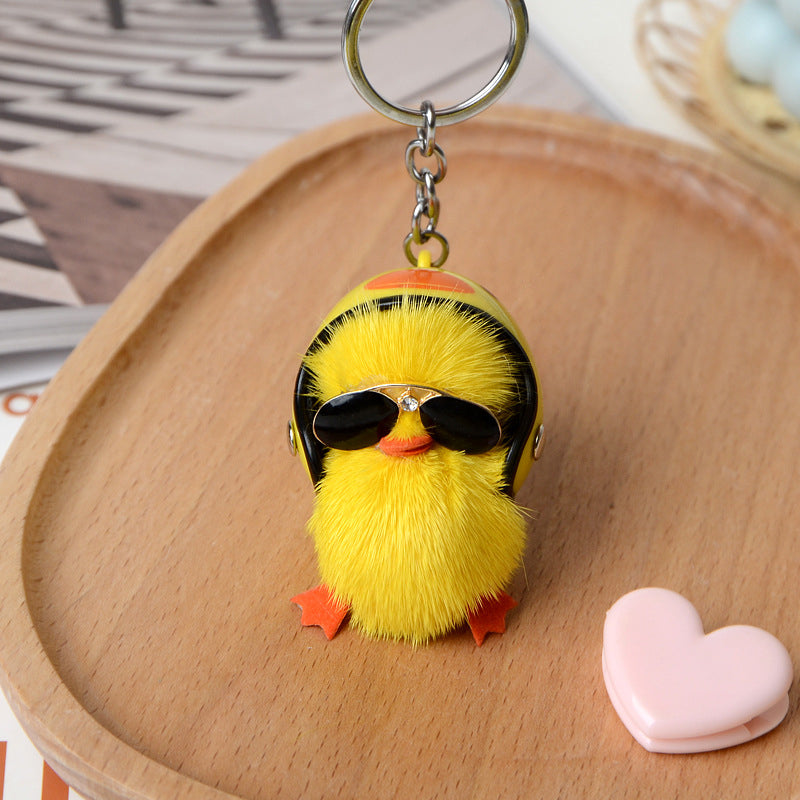 Mini Plush Duck Car Keychain