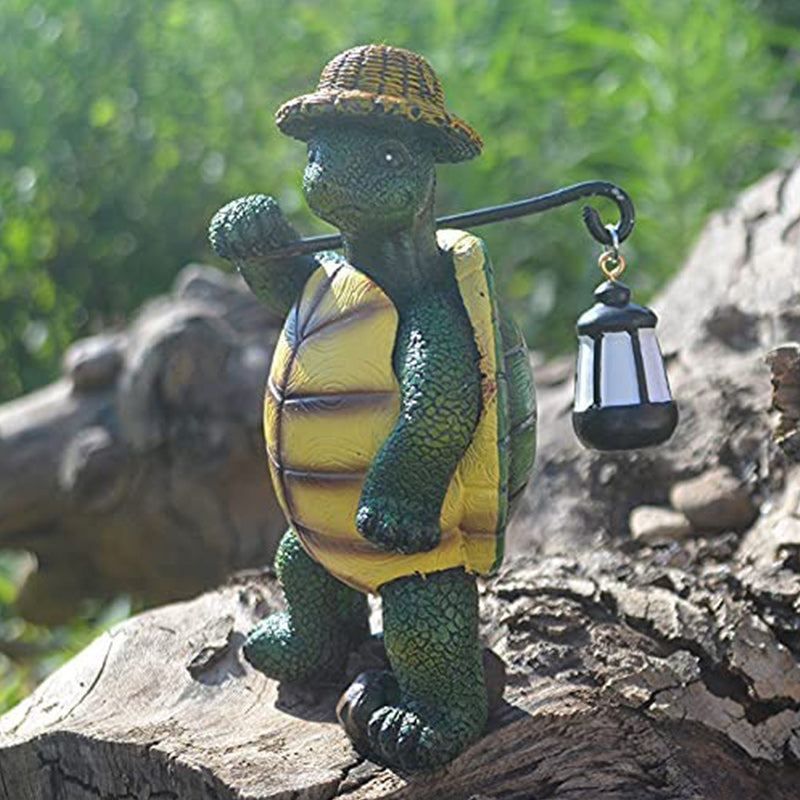 Hiking Tortoise with Straw Hat Statue