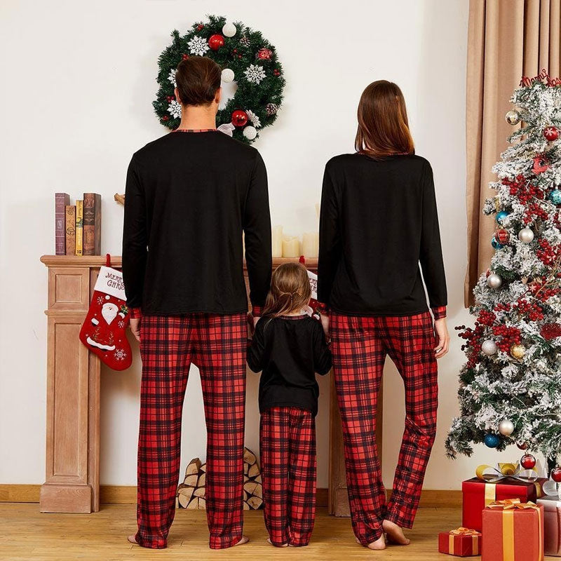 Christmas Team Santa Letter Print Buffalo Plaid Family Matching Pajamas Sets