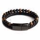 Double Tiger Eye Lava Stone Beaded Bracelet