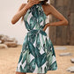 Printed Halter Neck Belted Dress