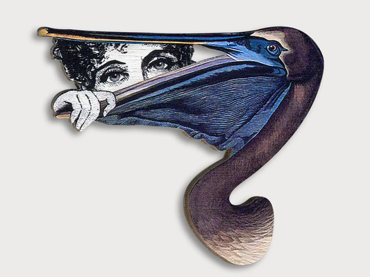 Pelican Wooden Brooch