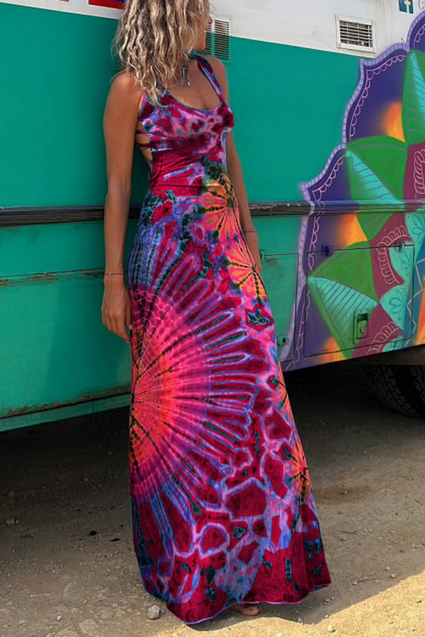Printed Tie-Back Stretch Maxi Dress