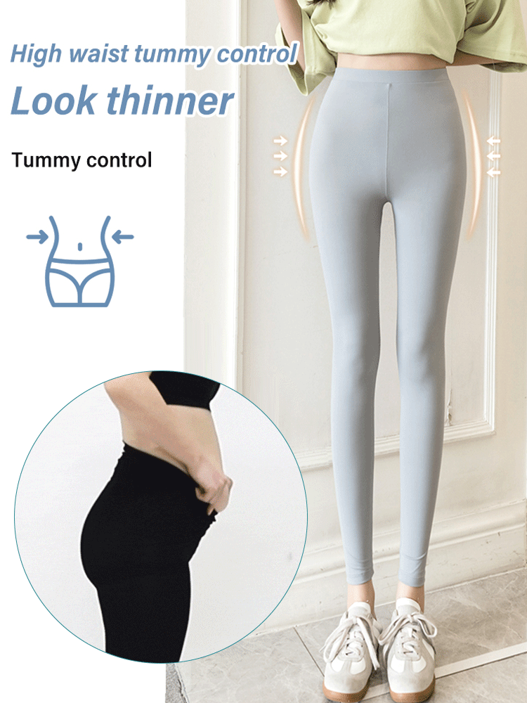 Ice Silk Stretch Skinny High-Waisted Nine-Point Leggings