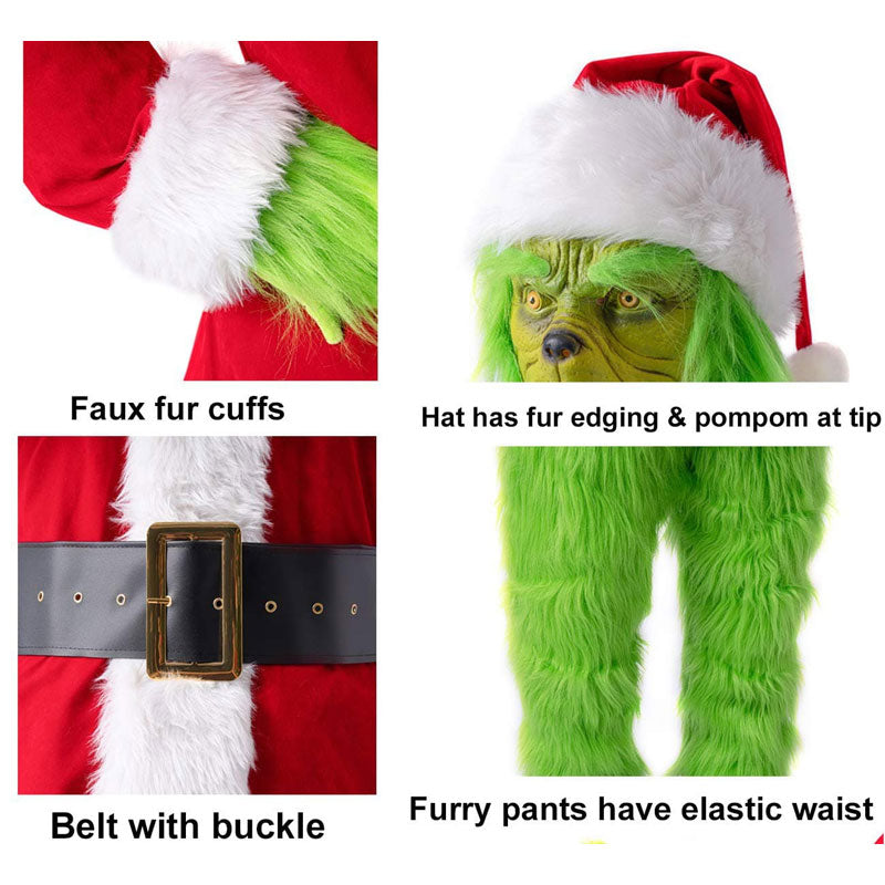 Adult Santa Grinch Costume Outfit, Faux Fur