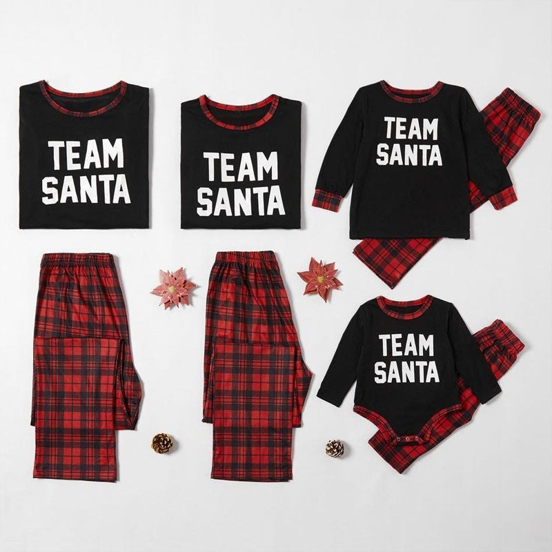 Christmas Team Santa Letter Print Buffalo Plaid Family Matching Pajamas Sets