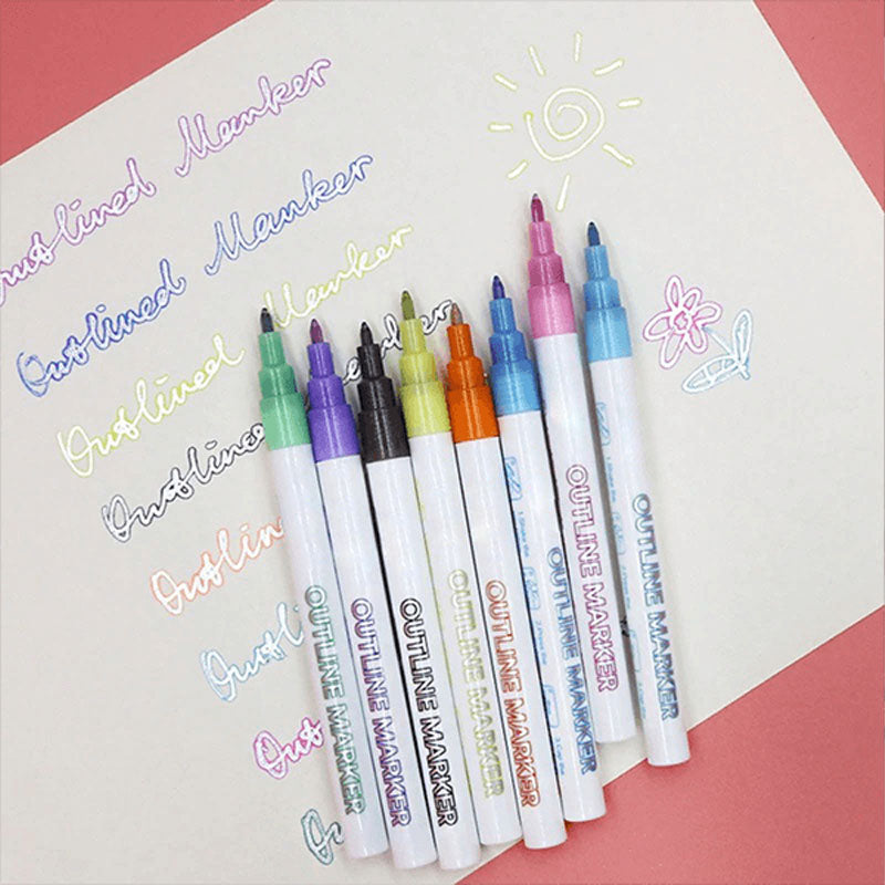 Gift Card Writing & Drawing Double Line Outline Pen---- 8 Colors